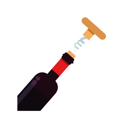 wine bottle with corkscrew flat style iconのイラスト素材