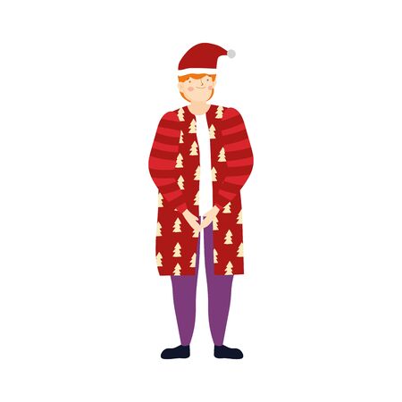 merry christmas man with warm clothes and hatのイラスト素材