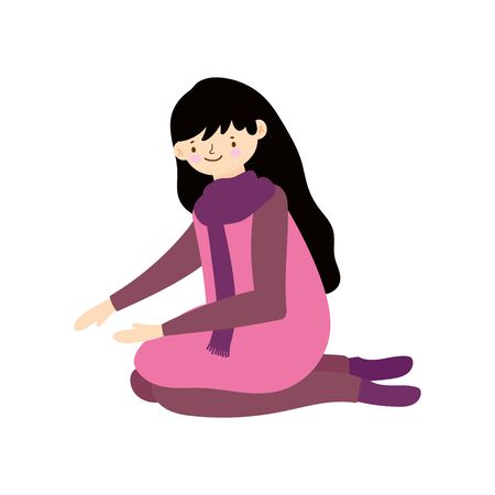 young woman on the knees with warm clothesのイラスト素材
