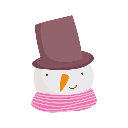 merry christmas celebration cute snowman face with hat  illustrationのイラスト素材