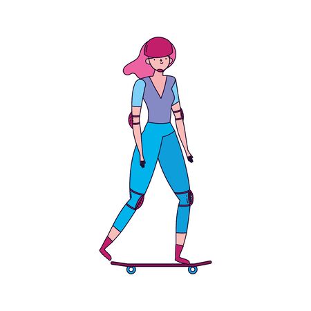 young woman with skateboard with helmet protectionのイラスト素材