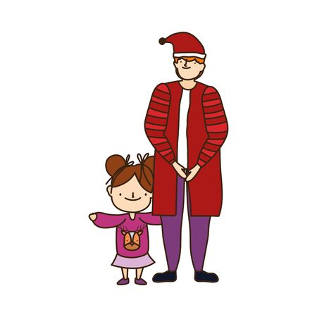 merry christmas father and daughter warm clothesのイラスト素材