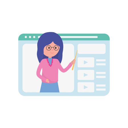 teacher video website tutorial education learning online vector illustrationのイラスト素材