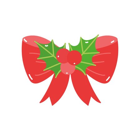 merry christmas holly berry bow ornament decorationのイラスト素材