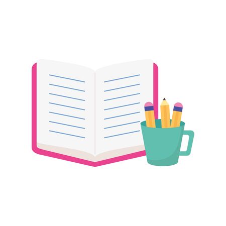 open book and pencils education learning online illustrationのイラスト素材