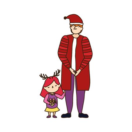 merry christmas father and daughter warm clothesのイラスト素材