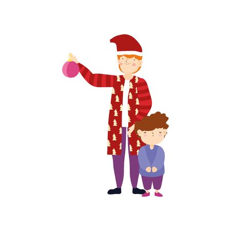 merry christmas father and son warm clothes with ballのイラスト素材