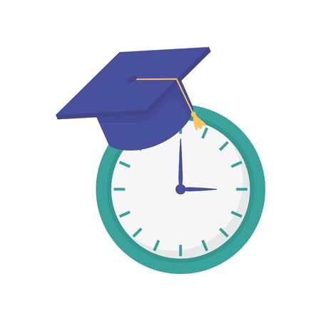 clock time graduation hat school learning online illustrationのイラスト素材