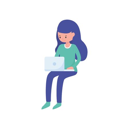 young woman with laptop learning online vector illustrationのイラスト素材