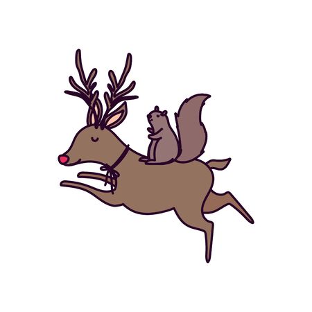 merry christmas decorative reindeer with bow and squirrelのイラスト素材
