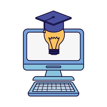 computer idea graduation hat school learning online vector illustrationのイラスト素材
