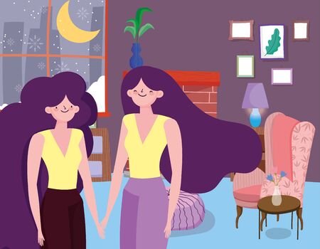 Woman cartoon in home room vector designのイラスト素材