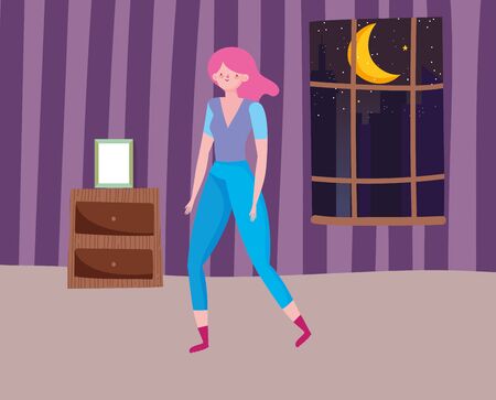 Woman cartoon in home room vector designのイラスト素材