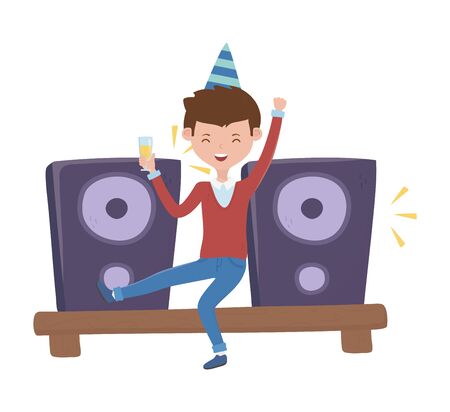 Man with speakers design, happy birthday celebration decoration party festive and surprise theme Vector illustrationのイラスト素材