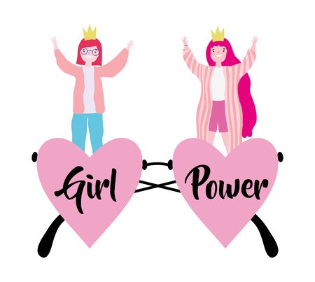 Girls cartoons of power and strong concept vector designのイラスト素材