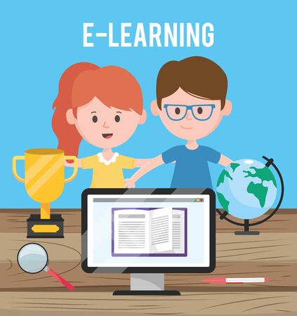 Woman and man of learning online concept vector designのイラスト素材