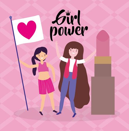 Girls cartoons of power and strong concept vector designのイラスト素材