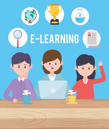 Avatar man and women and learning online concept vector designのイラスト素材