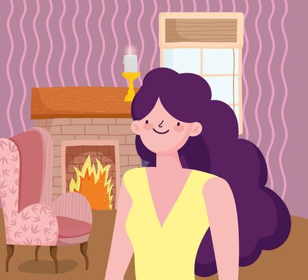 Woman cartoon in home room vector designのイラスト素材