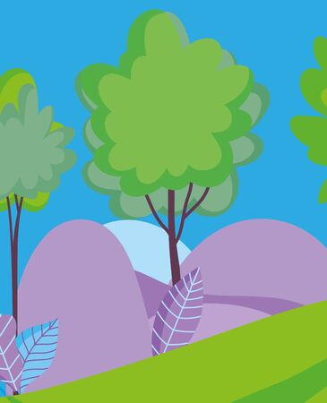 landscape hills leaf foliage nature trees skyのイラスト素材