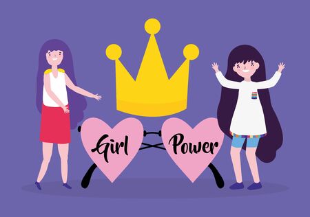 Girls cartoons of power and strong concept vector designのイラスト素材