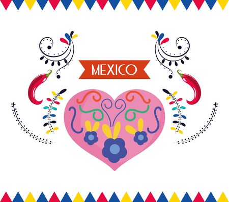 decorative heart flowers mexico traditional event decoration cardのイラスト素材