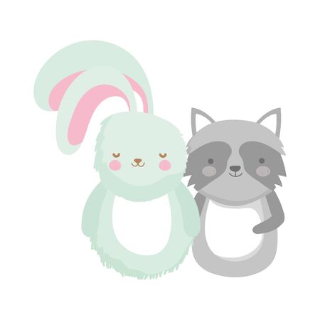 cute rabbit and raccoon cartoon animalsのイラスト素材