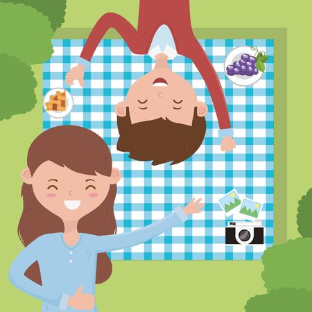 Woman and man cartoon having picnic vector designのイラスト素材