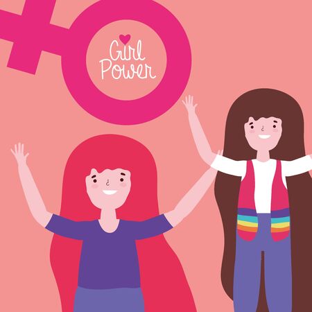 Girls cartoons of power and strong concept vector designのイラスト素材