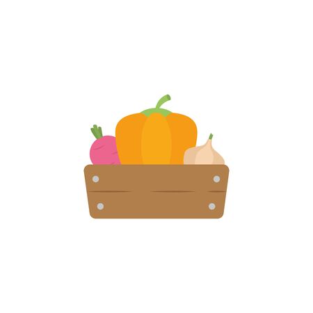 vegetables in wooden box flat style icon vector illustration designのイラスト素材