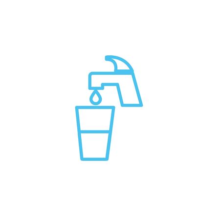 water faucet with glass cup line style iconのイラスト素材
