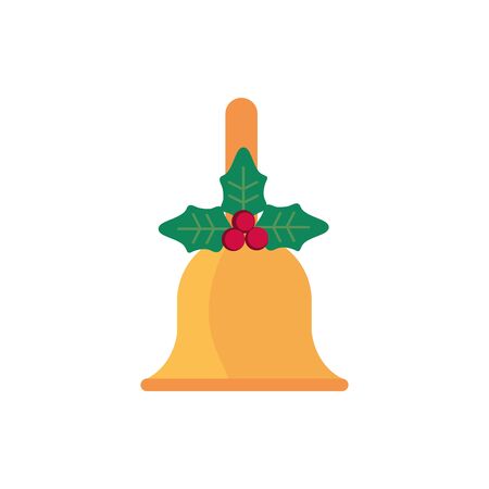 gold bell with mistletoe decoration happy christmas icon vector illustrationのイラスト素材