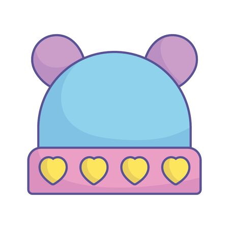 baby shower warm hat with hearts and ears icon on white background vector illustrationのイラスト素材