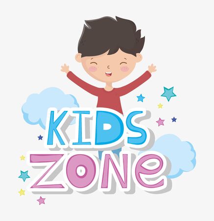 kids zone, cute little boy clouds stars white backgroundのイラスト素材