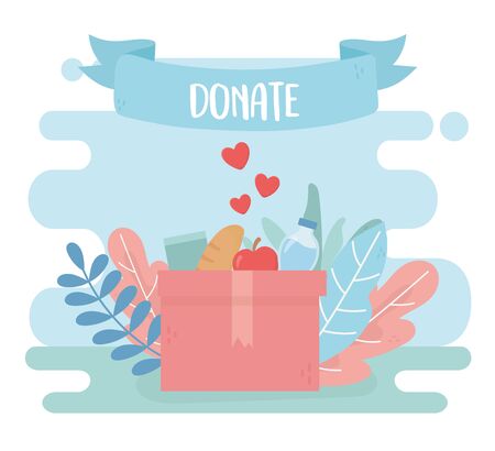 volunteering, help charity donate food water in boxのイラスト素材