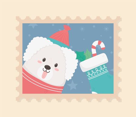 cute dog celebration happy christmas stampのイラスト素材
