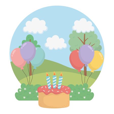 Cake design, happy birthday celebration decoration party festive and surprise theme Vector illustrationのイラスト素材