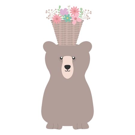 bear grizzly with floral basket bohemian style vector illustration designのイラスト素材