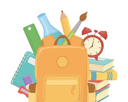Bag design, School supply object education study lesson and class theme Vector illustrationのイラスト素材