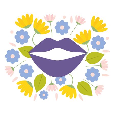 sexy female lips with floral wreath pop art styleのイラスト素材