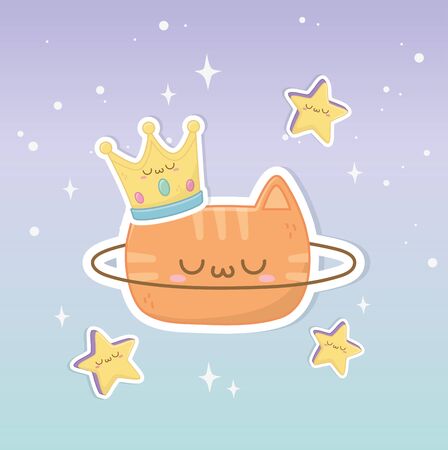funny fantasy cat with crown kawaii character vector illustration designのイラスト素材