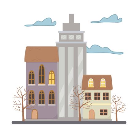 Houses and buildings in the City designのイラスト素材