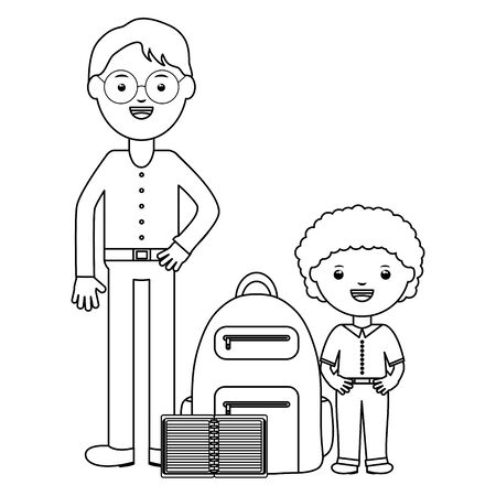 cute little student boy with teacher and schoolbag vector illustration designのイラスト素材