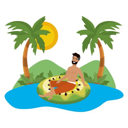 Boy with summer swimwear designのイラスト素材