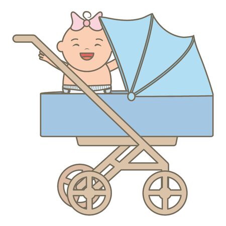 cute little baby girl in cartのイラスト素材
