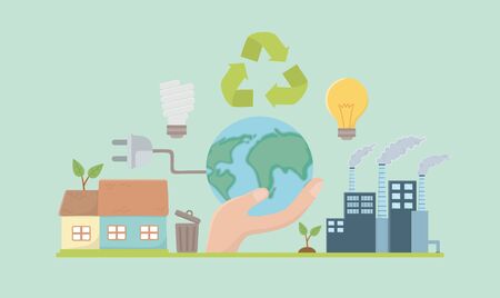Planet and icon set design, Save energy ecology power eco and environment theme Vector illustrationのイラスト素材