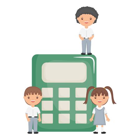 cute little students group with calculator vector illustration designのイラスト素材