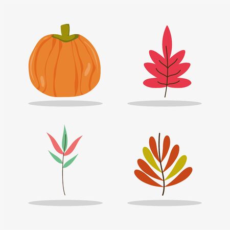 hello autumn season pumpkin leaves foliage vector illustrationのイラスト素材
