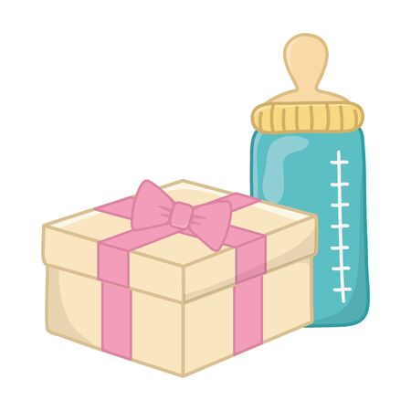 feeding bottle and gift box with ribbon and bow vector illustration graphic designのイラスト素材