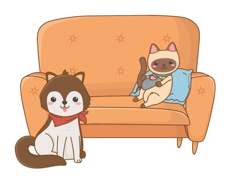 Cat and dog cartoon design vector illustratorのイラスト素材